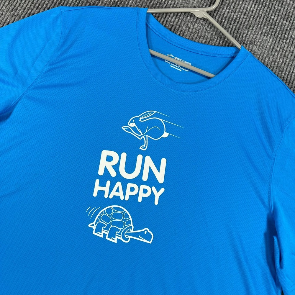 Brooks Running Shirt Mens 2XL XXL Blue Graphic Short Sleeve Running Athletic